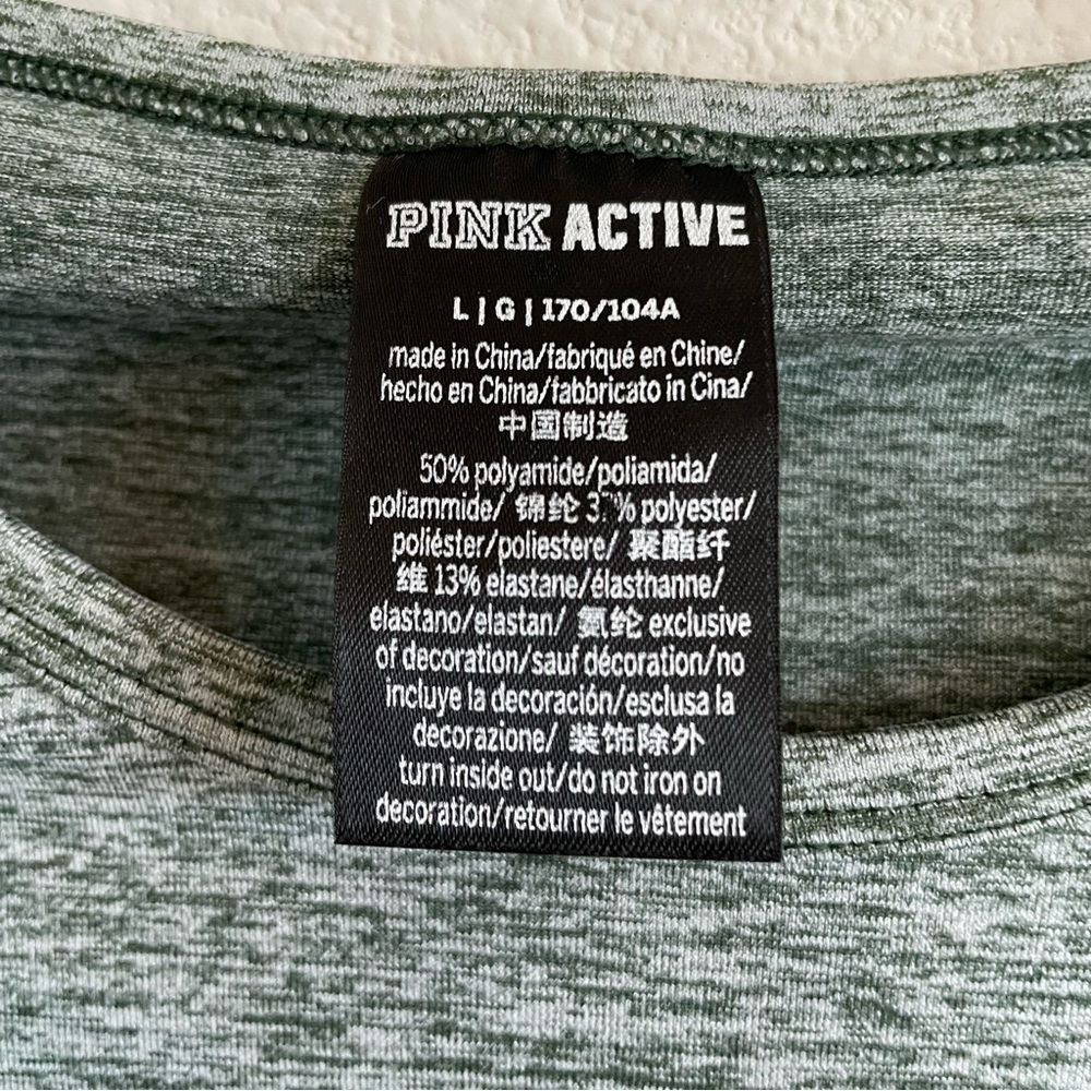 Victoria’s Secrets PINK Active Long Sleeve CropTop & Leggings Set Sz Large Green - Picture 8 of 16